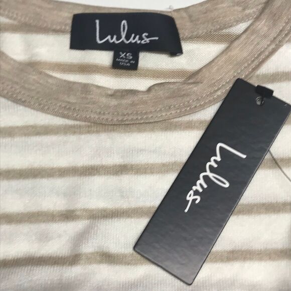 Lulus Tan Striped Ultra Soft Cropped Balloon Sleeve Top N0445 - Picture 4 of 8